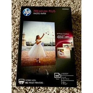 HP Premium Plus Photo Paper 4x6 100 Sheets Glossy CR668A New Inkjet White